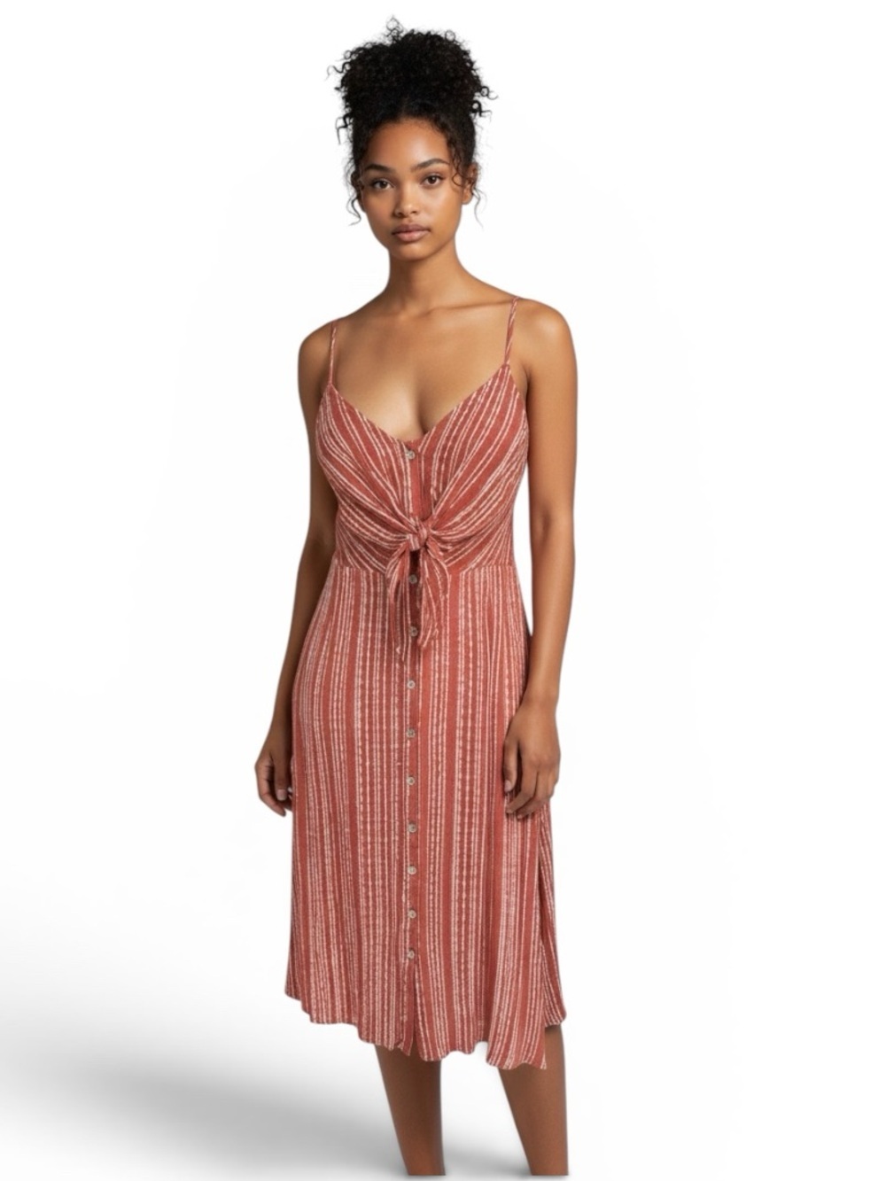 American Threads Boho Rust-White Striped Tie-Front Dress - Picture 9 of 9